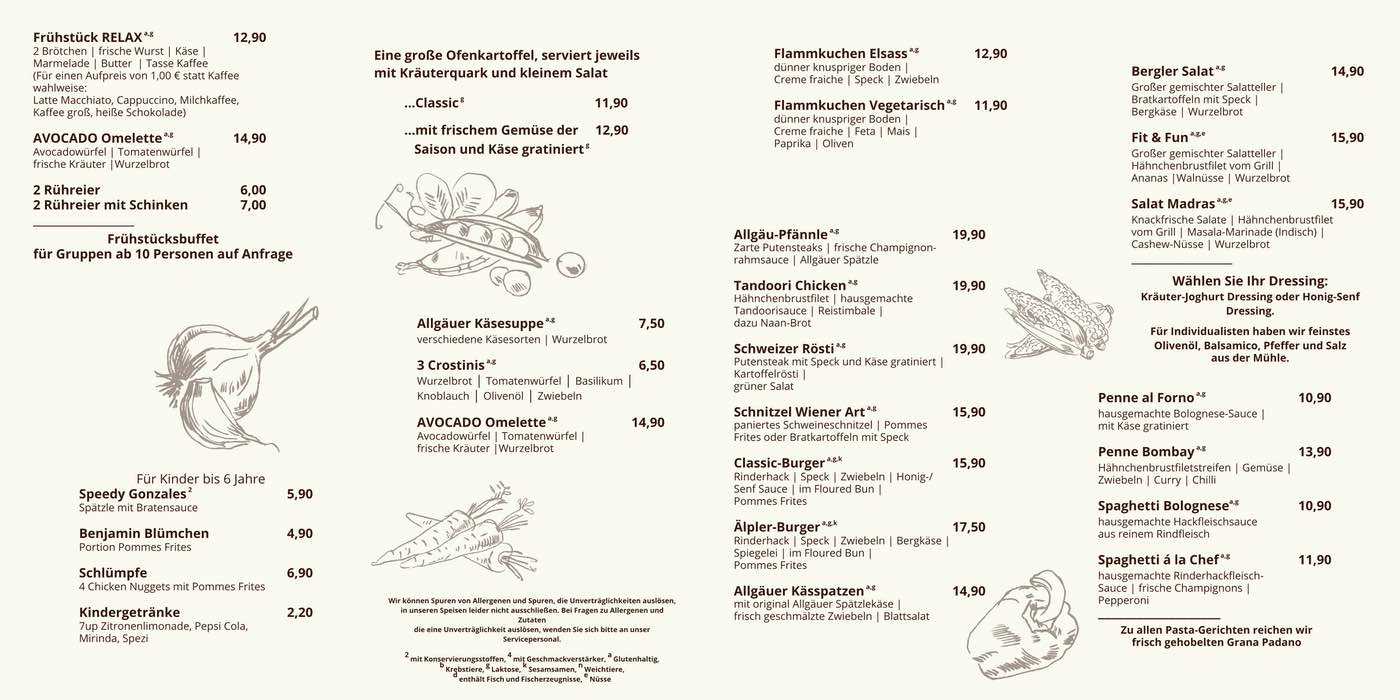 Speisekarte Café Bistro Relax Sonthofen 2024