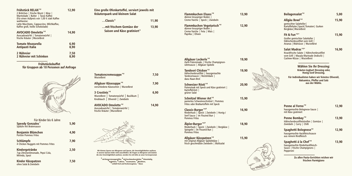 Speisekarte Café Bistro Relax Sonthofen ab Juni 2026