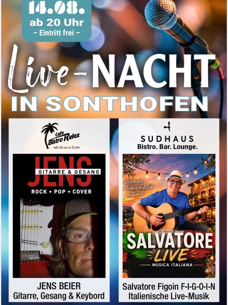 Live-Nacht in Sonthofen am 14.08.2026 im Bistro Relax und im Sudhaus