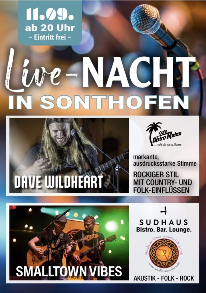 Live-Nacht in Sonthofen am 11.09.2026 im Bistro Relax und im Sudhaus - Eintritt frei -